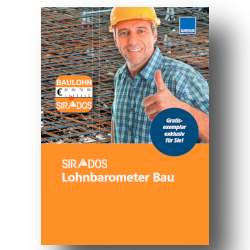 Gratis Broschüre SIRADOS Lohnbarometer BAU zum kostenlosen Download mit aktuellen Stundenverrechnungssätzen im Handwerk.