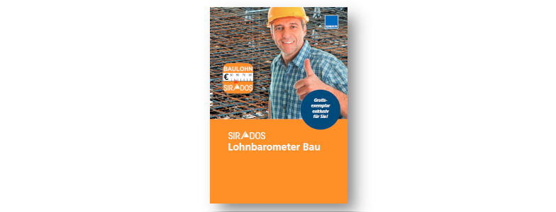 Gratis Broschüre SIRADOS Lohnbarometer BAU zum kostenlosen Download mit aktuellen Stundenverrechnungssätzen im Handwerk.